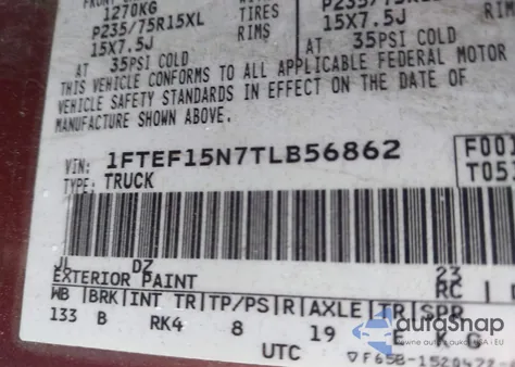 1996 Ford F150 z USA, uszkodzony, nr VIN 1FTEF15N7TLB56862